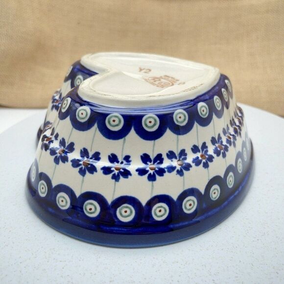 Boleslawiec Pottery Heart Shaped Bowl 6" Peacock Eye Flowers Dish Made in Poland - Picture 10 of 15